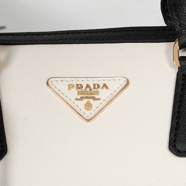 2014 Prada Saffiano Leather 32cm Two Handle Bag BL0823 black&white for sale